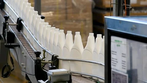 Fully automated production of plastic bottles for household chemicals Stock Footage 310045315