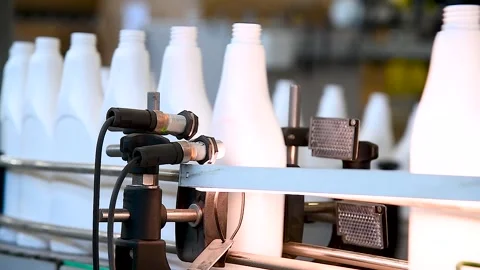 Fully automated production of plastic bottles for household chemicals Stock Footage 321242071
