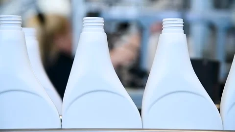 Fully automated production of plastic bottles for household chemicals Stock Footage 321242098