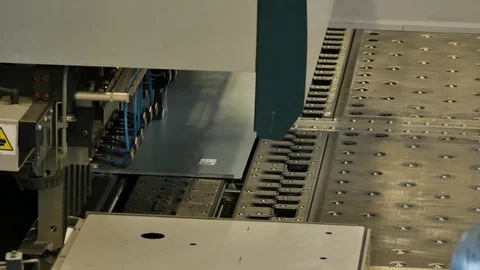 Fully automatic panel bending center in metal factory for shaping steel Stock Footage 77831740