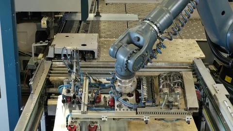 Fully automatic panel bending center in metal factory for shaping steel Stock Footage 77831882