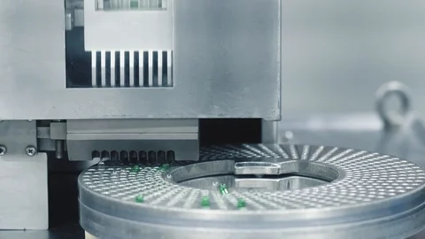 Fully automatic pills,capsules making machine in pharmaceutical factory. Stock Footage 119286523