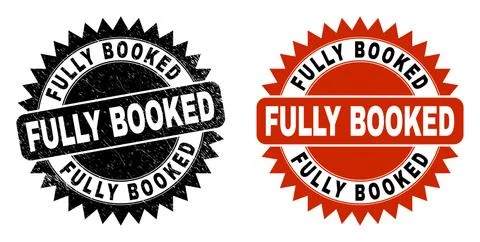 FULLY BOOKED Black Rosette Stamp Seal with Distress Style Stock Illustration