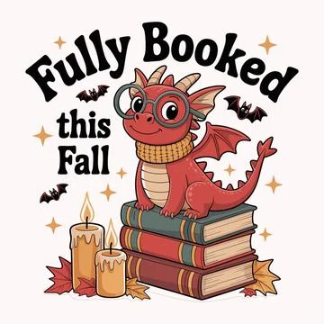 Fully Booked This Fall - Cute Dragon Design Stock Illustration