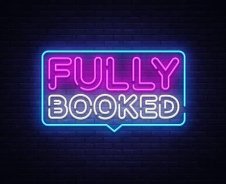 Fully Booked Neon Text Vector. Fully Booked neon sign, design template, modern Stock Illustration