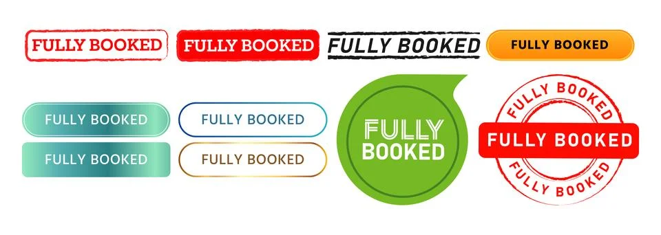 Fully booked rectangle circle stamp speech bubble and button for customer Stock Illustration