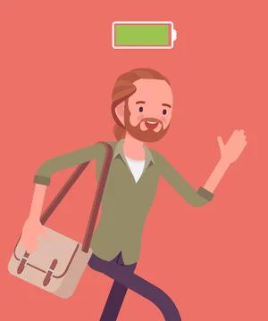 Fully charged active man running, power battery icon Stock Illustration