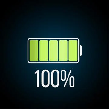 Fully charged battary icon on dark background Stock Illustration
