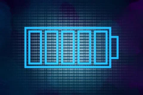 Fully charged battery on color background. Illustration Illustrazione stock
