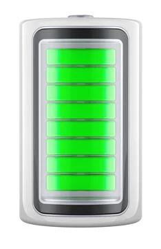 Fully Charged Battery, front view. 3D rendering Illustrazione stock