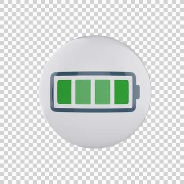 Fully Charged Colored Battery Icon on White Glossy Button – Transparent Illustrazione stock