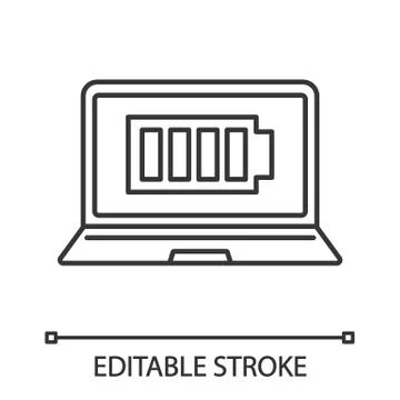 Fully charged laptop battery linear icon Stock-Illustration