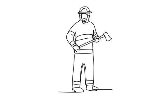 A fully clothed firefighter holding an axe Stock Illustration