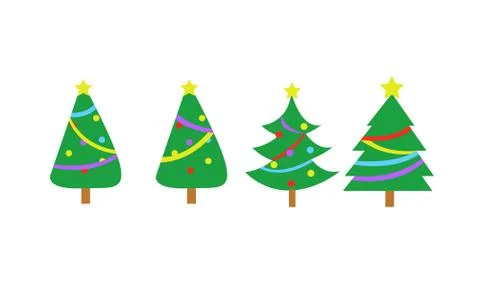 Fully Decorated Simple Christmas Tree Vector Graphic Set Stock Illustration
