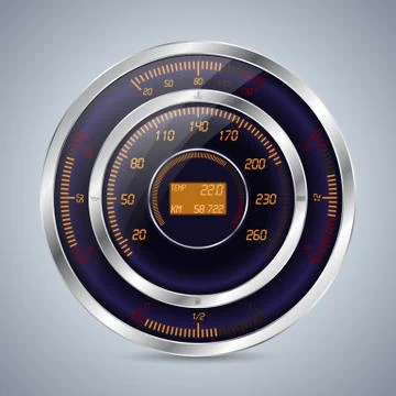 Fully digital speedometer rev counter in orange purple Stock Illustration