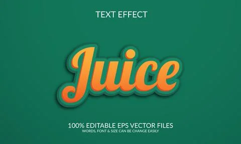 Fully editable vector eps juice text effect design. Ilustración de archivo