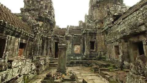 Fully entering temple doorway, forward tracking shot, Prasat Kravan temple Stock Footage 76381465