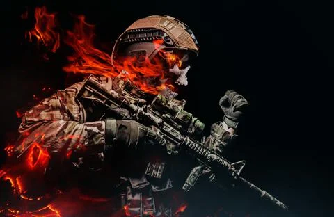 Fully equipped skeleton soldier attacking. Stock Photos