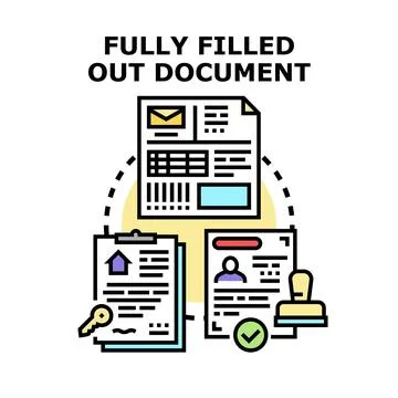 Fully filled out document completing paperwork concept Stock Illustration