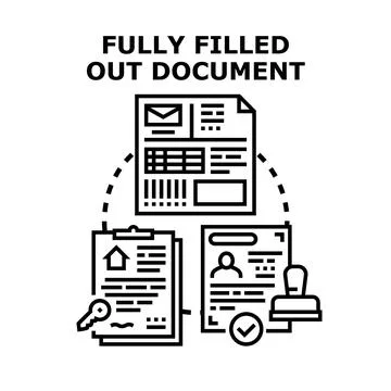 Fully filled out document completing paperwork concept Stock Illustration