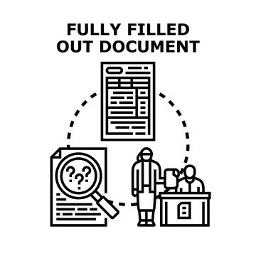 Fully filling out document application administrative process Stock Illustration