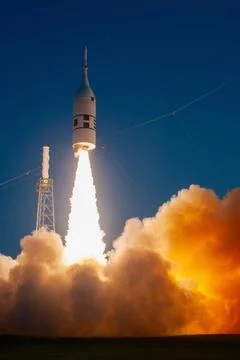 A fully functional Launch Abort System (LAS) with a test version of Orion ... 写真素材