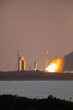 A fully functional Launch Abort System (LAS) with a test version of Orion ... Foto stock