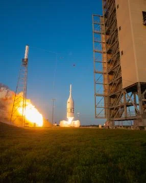 A fully functional Launch Abort System (LAS) with a test version of Orion a.. 库存照片