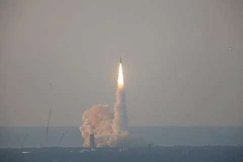 A fully functional Launch Abort System (LAS) with a test version of Orion a.. 写真素材