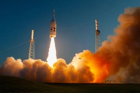 A fully functional Launch Abort System (LAS) with a test version of Orion a.. Fotos Stock