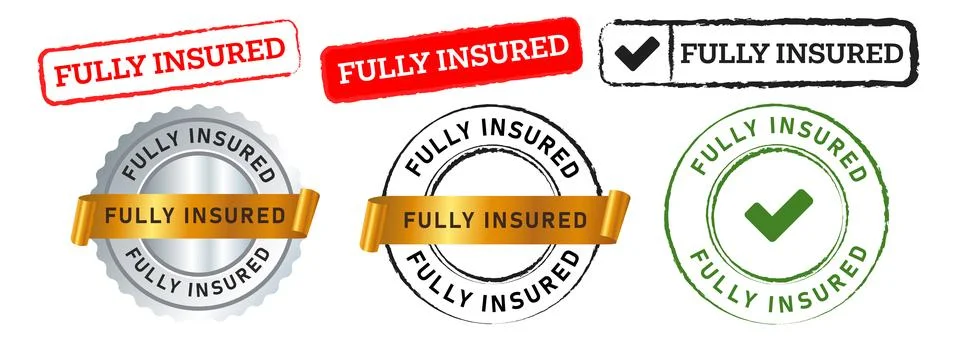 Fully insured rectangle and circle stamp label sticker sign certificate Stock Illustration
