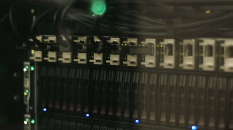 Fully loaded network media converters and ethernet switches, Lights on network Stock Footage 50027011
