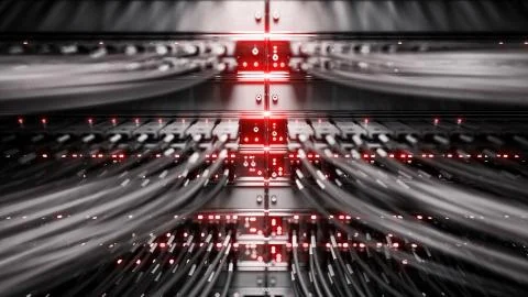 Fully loaded network media converters and ethernet switches loopable video. 3d Illustrazione stock