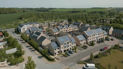 Fully wide rotation shot looking at a new housing development Stock Footage 296822972