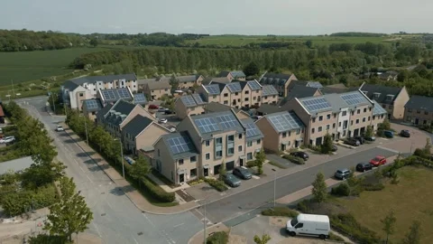 Fully wide shot moving over a new housing development Stock Footage 296822817