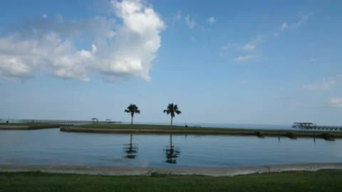 Fulton Tx 19 sec drive palm trees pier 4k Video stock 140473374