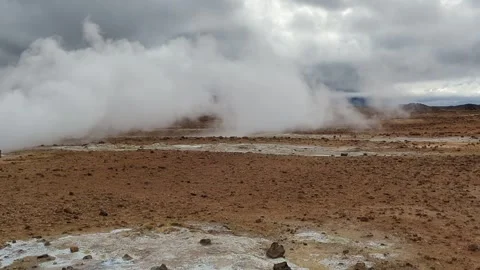 A fumarole vents in a Mars like landscape, Iceland. Video stock 255865032
