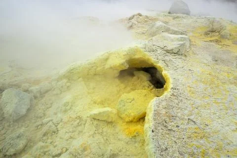 Fumaroles on the crater of Vulcano Stock Photos