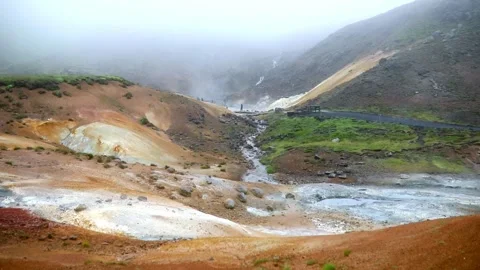 Fumaroles in Krysuvik-Seltun Geothermal Hot Springs area in Iceland Stock Footage 301251467