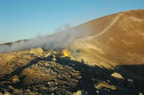 Fumaroles on the top of the volcano Stock Photos
