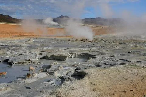 Fumaroles volcanic boiling mud pots Foto stock