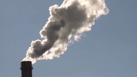 Fumes billow,smoke stack,air pollution,energy generation Stock Footage 84701980
