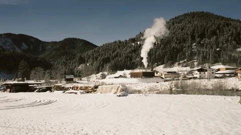 Fumes in the snow with the background of the mountains Stock Footage 92356713