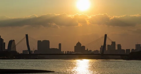 Fumin Bridge sunset 4K Stock Footage 129258753