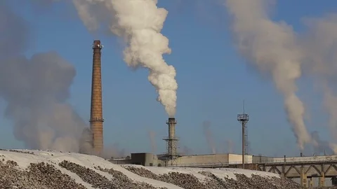 Fuming pipes of a sugar factory Stock Footage 84158130