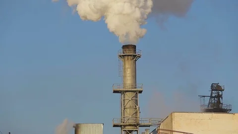 Fuming pipes of a sugar factory Stock-Footage 84158209