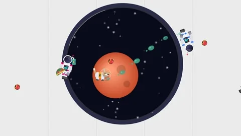 Fun 2D Animation Of Astronauts And A Cat Floating In Space Video stock 341302386