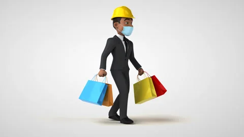 Fun 3D cartoon architect walking Stock Footage 131175494