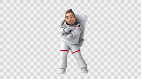 Fun 3D cartoon astronaut doing a fit dance (with alpha channel) Stock Footage 345566325