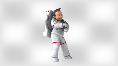 Fun 3D cartoon astronaut doing a fit dance (with alpha channel) Stock Footage 345566332